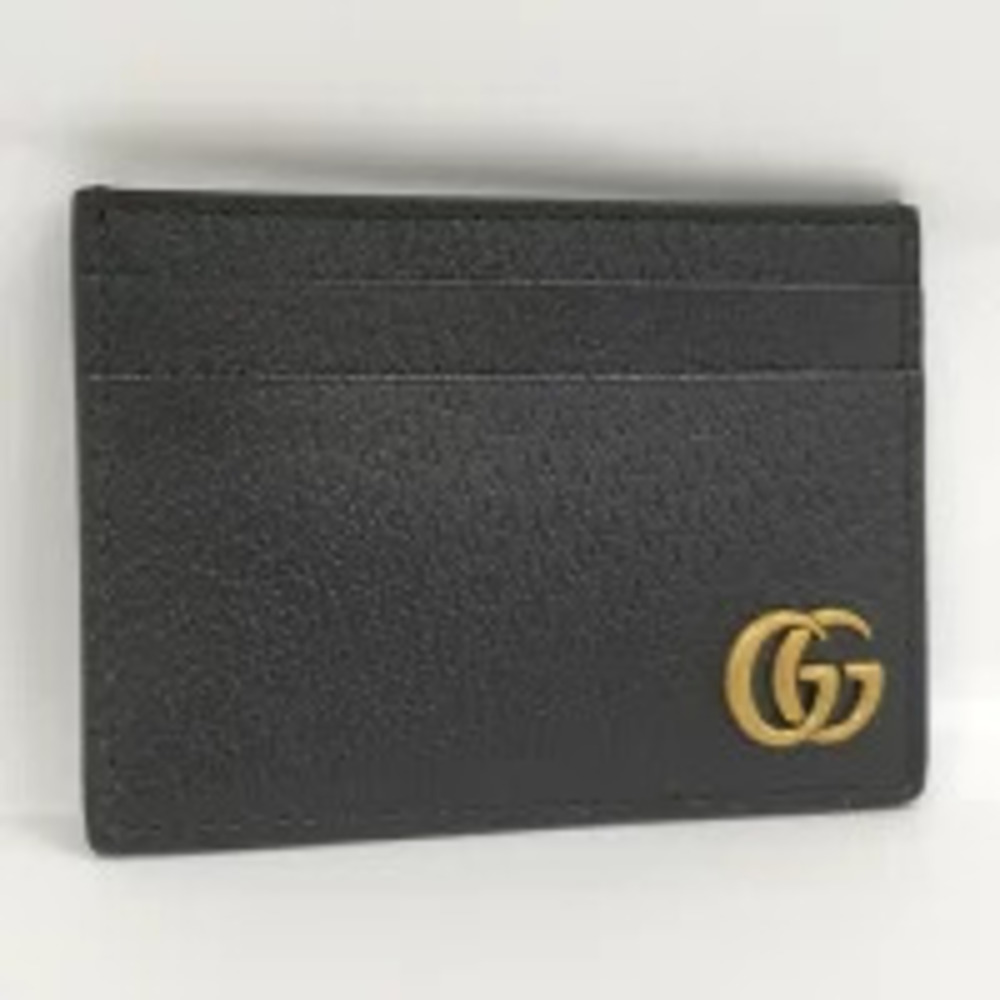 Gucci Card Case Wallet Money Clip GG Marmont Leather Black
